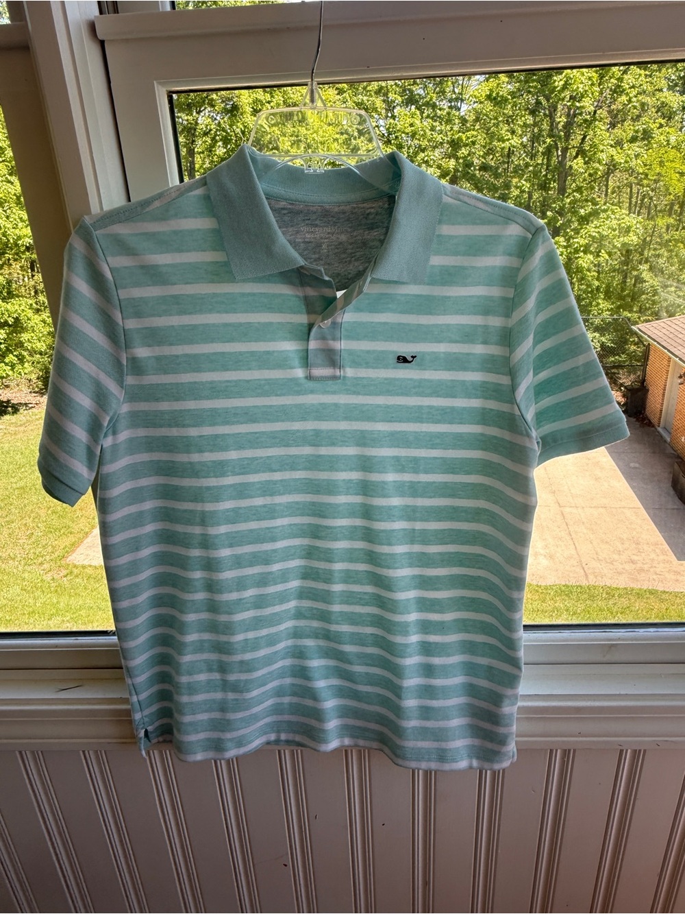 Vineyard Vines Striped Polo Shirt - Light Teal and White